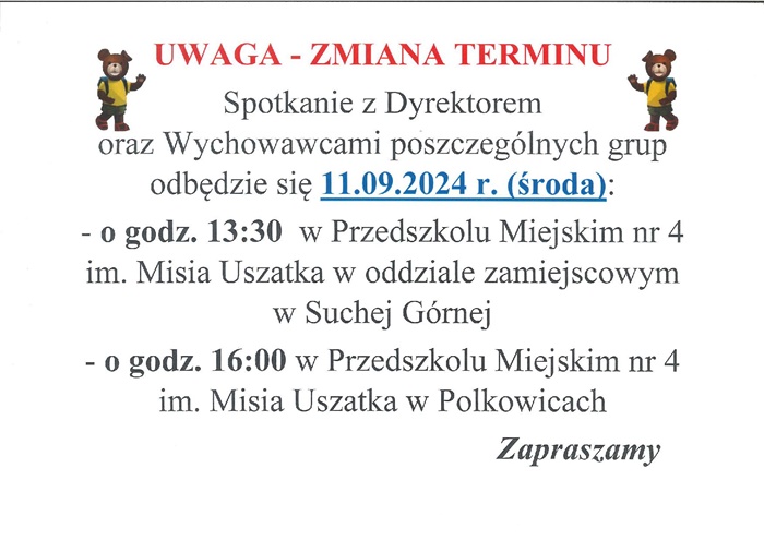 Zebranie 11.09. 2024 - zmiana terminu 
